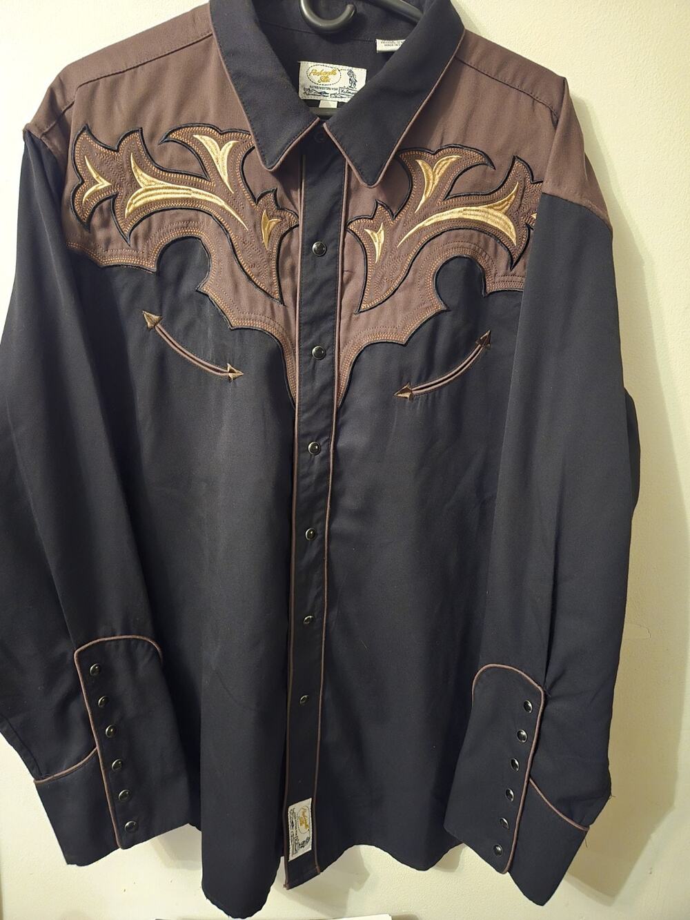 Vintage Panhandle Slim Black Mens XXL Pearl Snap Embroidered Western Shirt Rare